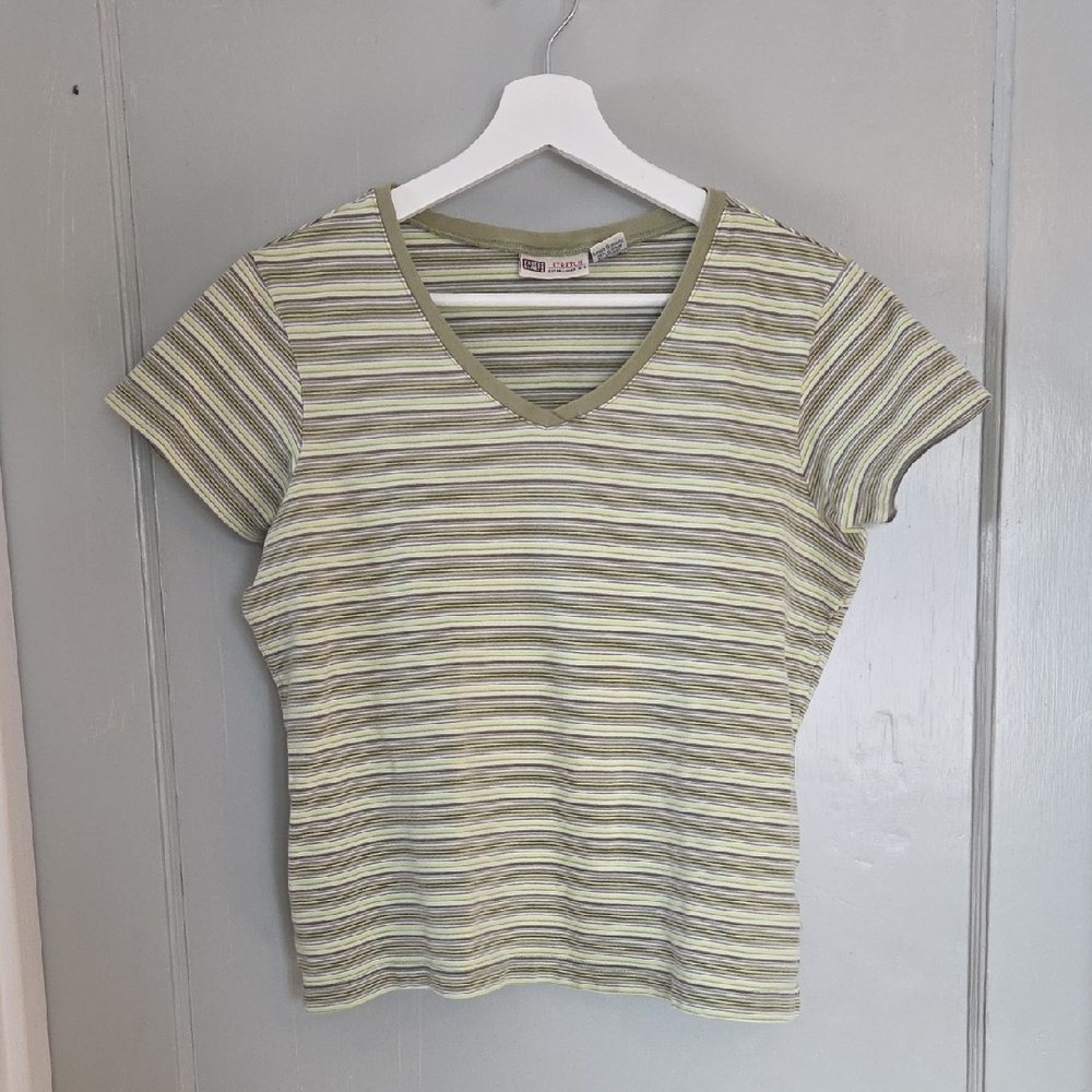 Vintage Faded Glory Striped V-Neck Tee Size L